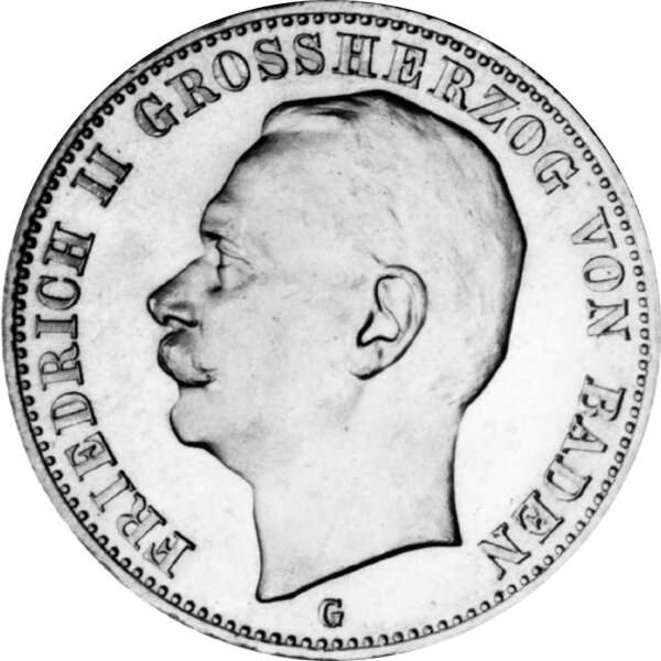 J.039 Baden 3 Mark 1908 - 1915 - Großherzog Friedrich II. - Silber s-ss