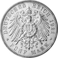 J.136 Sachsen 5 Mark 1907 - 1914 König Friedrich August