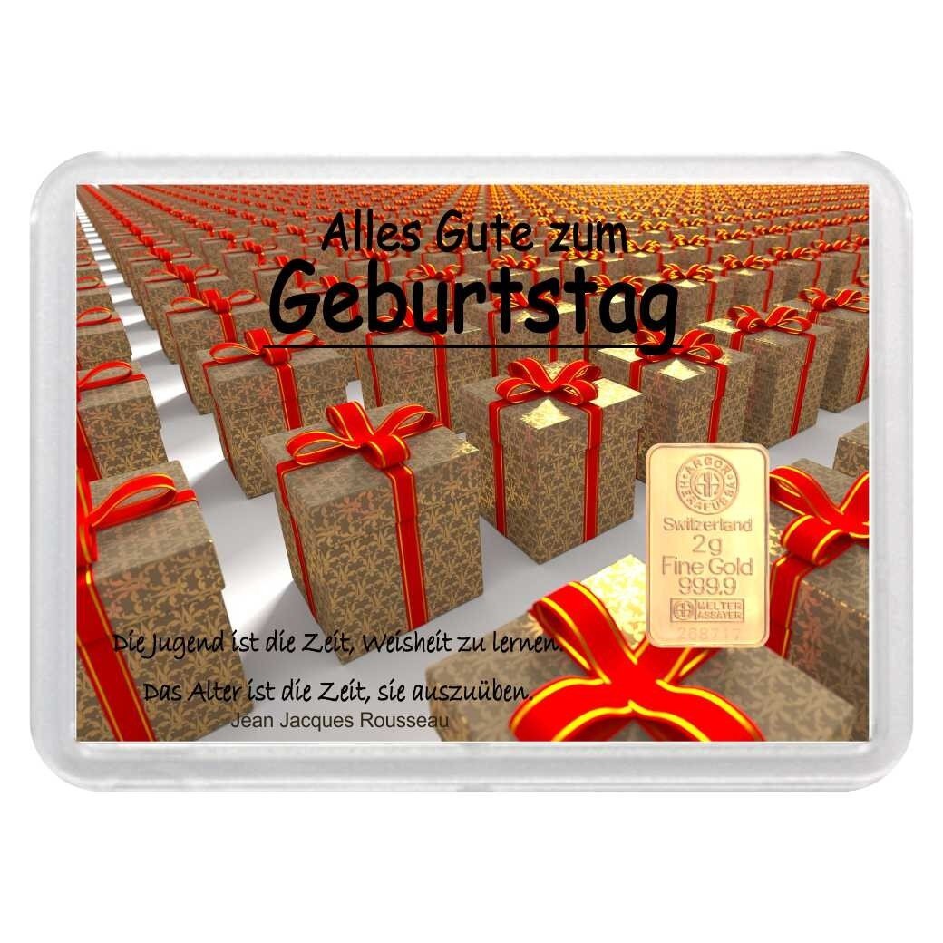 Geschenkbarren "GeburtstagsGeschenke" 2 Gramm Gold, 206,00