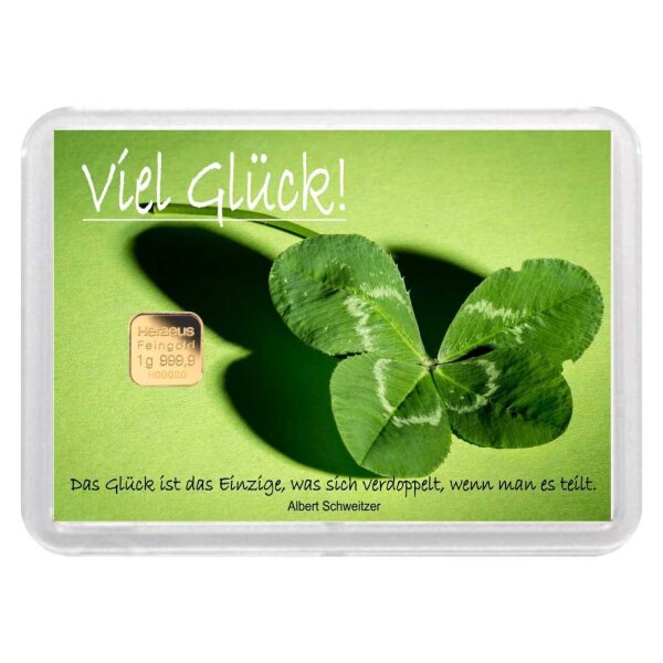 Geschenkbarren "Viel Glück - Kleeblatt" 1 Gramm Gold