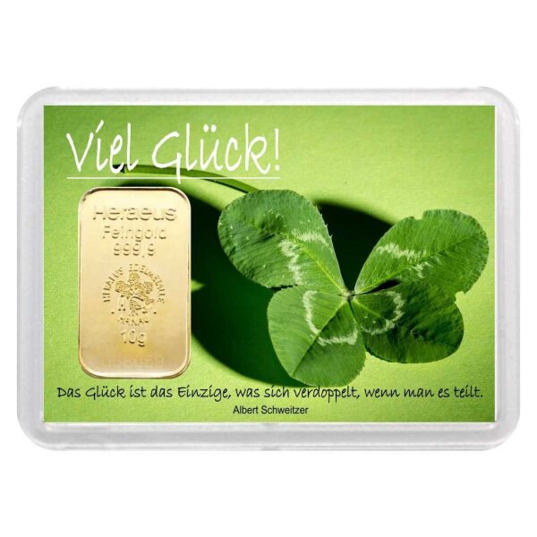 Geschenkbarren "Viel Glück - Kleeblatt" 10 Gramm Gold