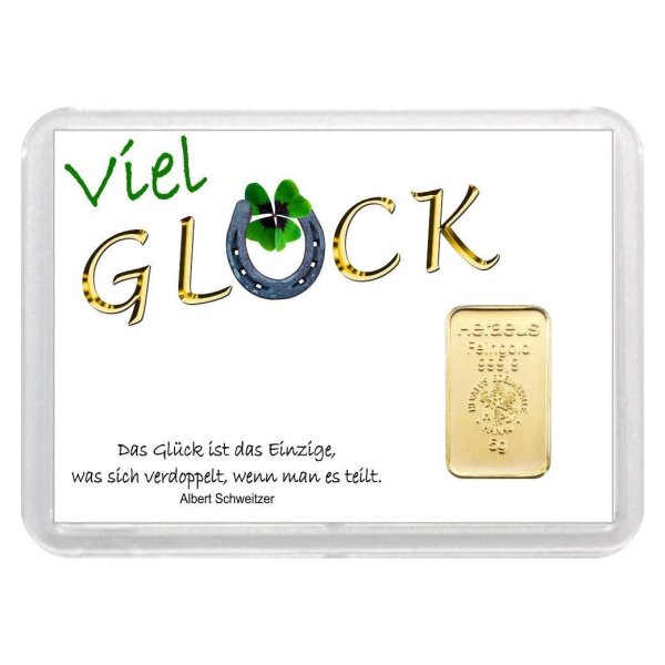 Geschenkbarren "Viel Glück - Hufeisen" 5 Gramm Gold