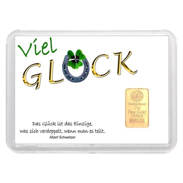 Geschenkbarren "Viel Glück - Hufeisen" 2 Gramm Gold