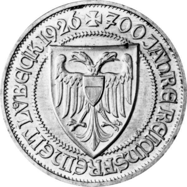 J.323 Weimarer R. 3 Mark 1926 -A- "Zur 700 jährigen Reichsfreiheit von Lübeck" - ss