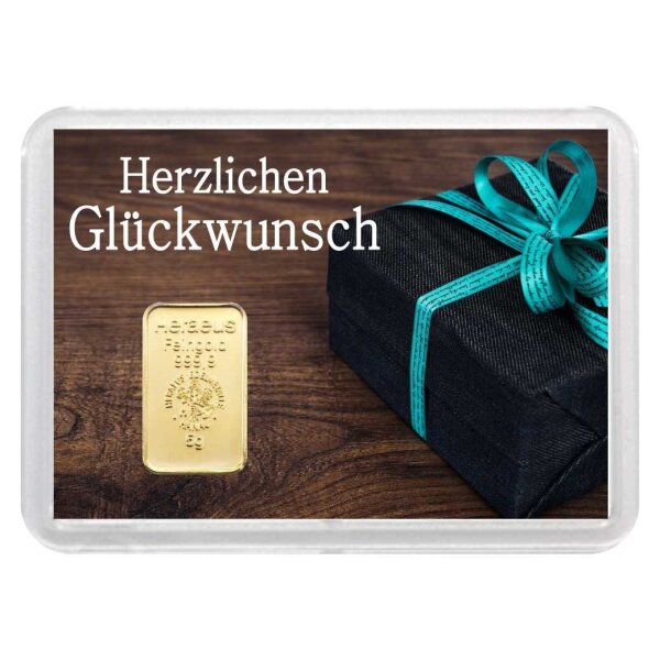 Geschenkbarren "Herzlichen Glückwunsch" 5 Gramm Gold