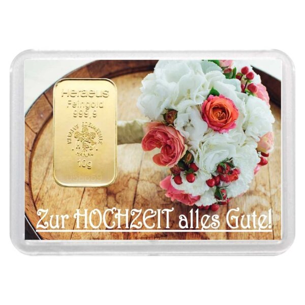 Geschenkbarren "Zur Hochzeit - Brautstrauß" 10 Gramm Gold