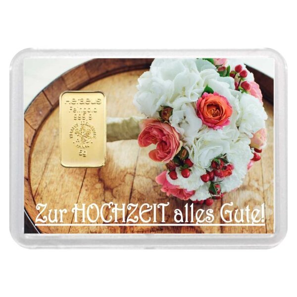 Geschenkbarren "Zur Hochzeit - Brautstrauß" 5 Gramm Gold