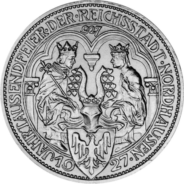 J.327 Weimarer R. 3 Mark 1927 -A- "Zur Jahrtausendfeier von Nordhausen" - ss