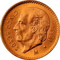 Mexiko 5 Pesos Hidalgo Gold