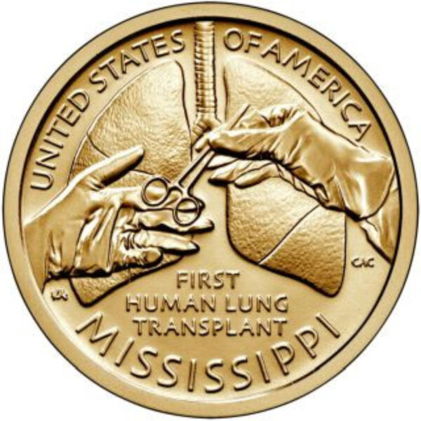 USA 1 Dollar 2023 Mississippi Erste menschliche Lungentransplantation - Kupfer-Nickel