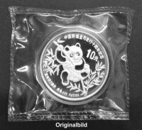 China Panda 1991 2 oz Silber Piedfort - Original-Folie + Etui