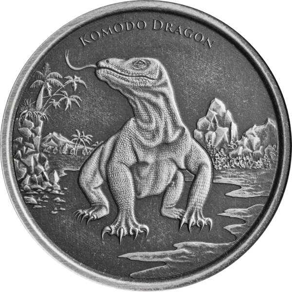 Tokelau Komodo Dragon 1. Ausgabe - Komodowaran 2022 1 oz Silber Antik Finish