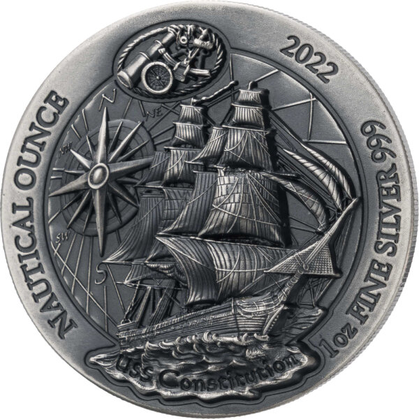 Ruanda Nautical USS Constitution 2022 1 oz Silber | High Relief Antik Finish