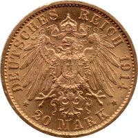 J.253 Preußen 20 Mark 1913-1915 - Wilhelm II. "In Uniform" - Gold -ss