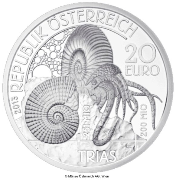 Österreich 20 Euro 2013 Trias - Leben im Wasser - Silber PP