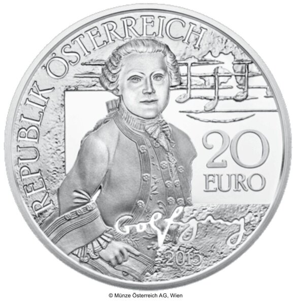 Österreich 20 Euro 2015 Wolfgang: Das Wunderkind - Silber PP