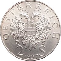 Österreich 2 Schilling 1937 Wiener Karlskirche - Silber