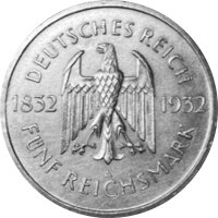 J.351 Weimarer R. 5 Mark 1932 -A- "Zum 100. Todestag Goethes"
