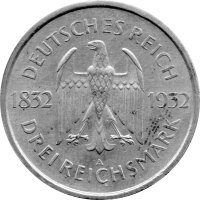 J.350 Weimarer R. 3 Mark 1932 -A- "Zum 100. Todestag Goethes" - ss