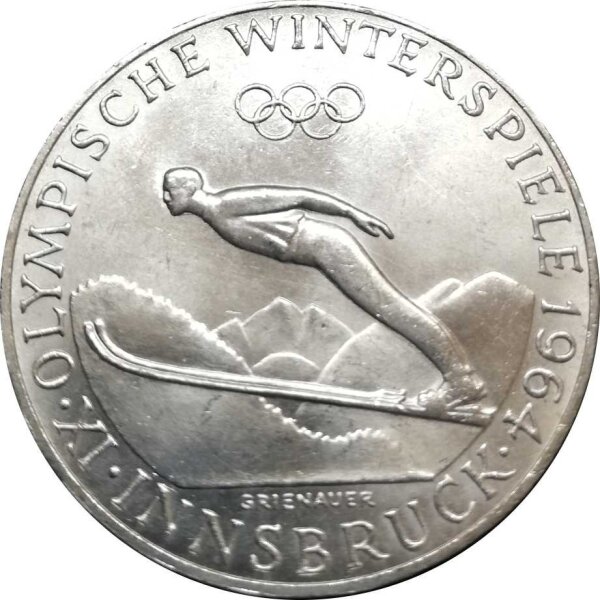 Österreich 50 Schilling 1964 - IX. Olympische Winterspiele 1964  in Innsbruck "Skisprung" - Silber