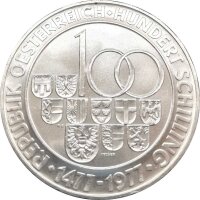 Österreich 100 Schilling 1977 500 Jahre Münzstätte Hall in Tirol - Silber