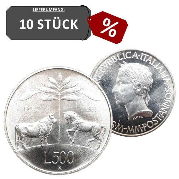 Italien 500 Lire 10 Stück 835/1000 Silber