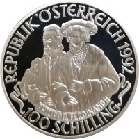 Österreich 100 Schilling 1992 Kaiser Karl V - Silber PP incl. Etui