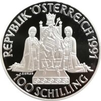 Österreich 100 Schilling 1991 700. Todestag Rudolf I von Habsburg - Silber PP