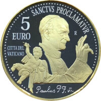 Vatikan 5 Euro 2018 Heiligsprechung von Papst Paul VI - Silber PP Vergoldet