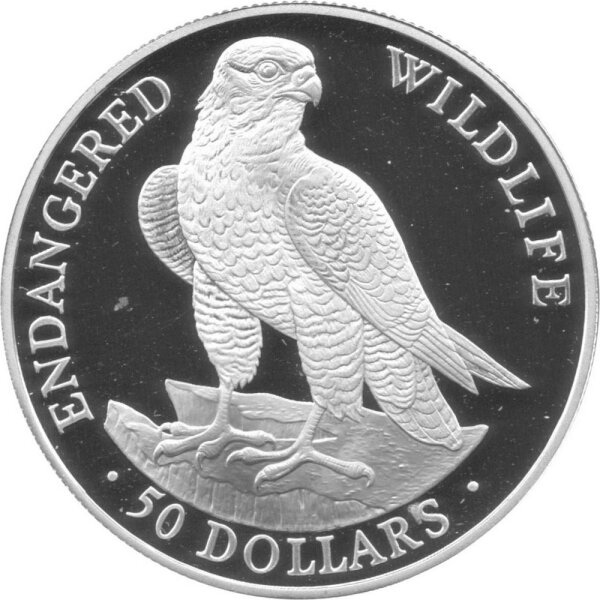 Cook Islands 50 Dollars 1991 - Bedrohte Tierwelt "Wanderfalke" - Silber PP