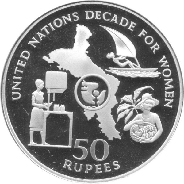 Seychellen 50 Rupees 1985 - Jahrzehnt der Frauen - Silber PP