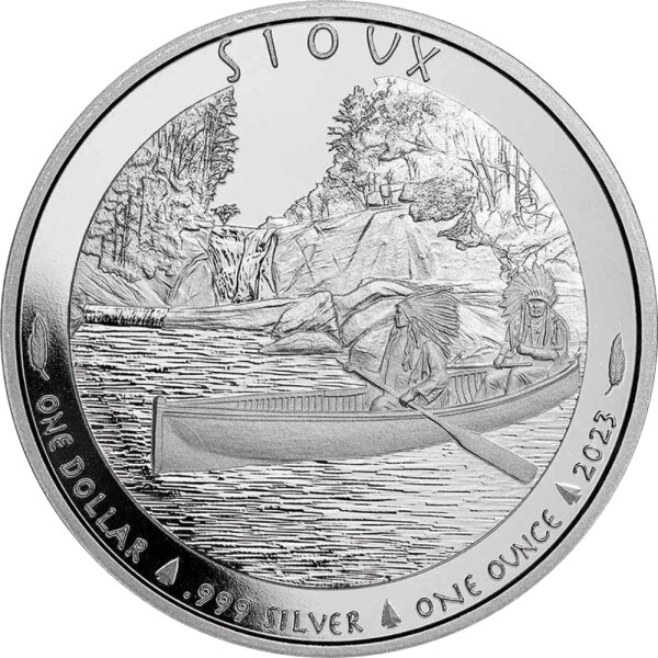 Round USA Sioux Indian Chief Canoe 2023 1 oz Silber