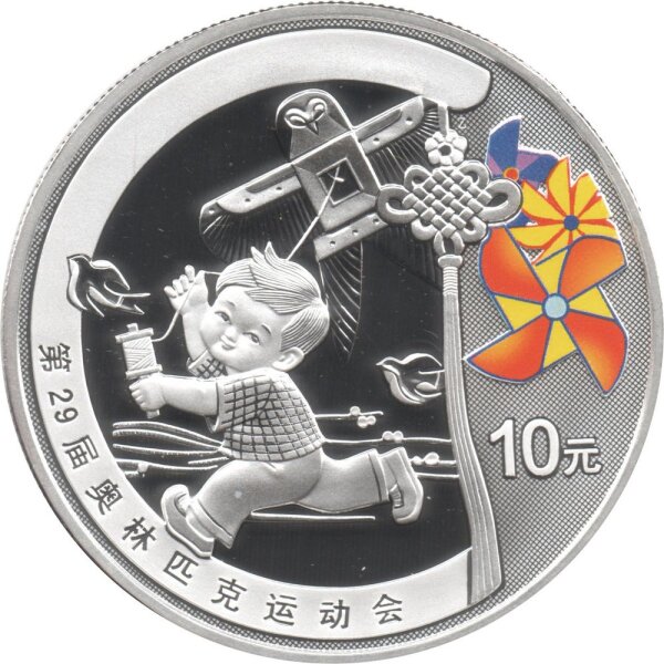 China 10 Yuan 2008 - XXIX. Olympische Sommerspiele 2008 in Peking "Drachensteigen" - 1 oz Silber PP