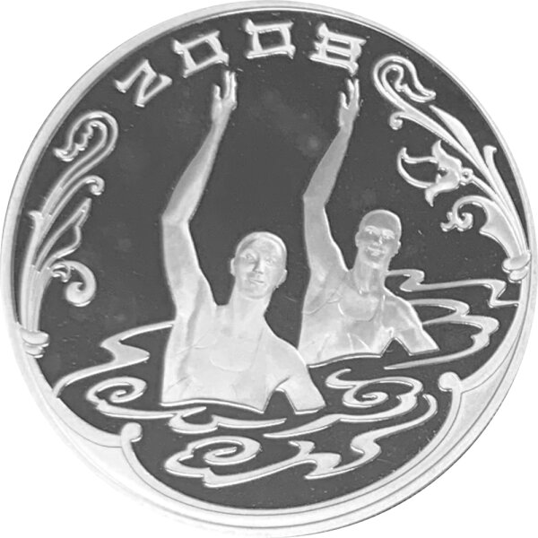 Russland 3 Rubel 2008 Olympiade Beijing Synchronschwimmen 1 oz Silber - Polierte Platte