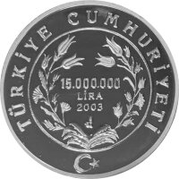 Türkei 15.000.000 Lira 2003 - XVIII. Fußball WM 2006 in Deutschland "Spielszene vor Globus" - Silber PP