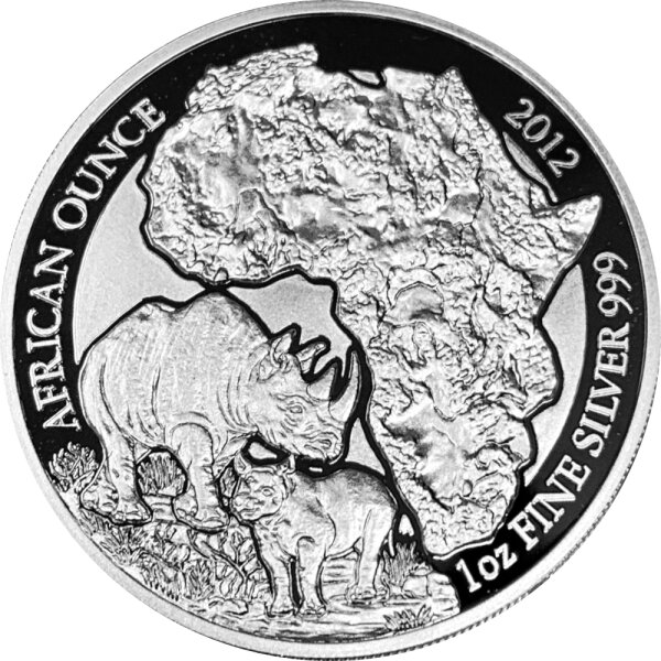 Ruanda African Ounce 2012 Nashorn 1 oz Silber - Polierte Platte