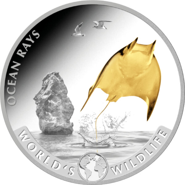 Kongo World´s Wildlife 5. Ausgabe 2023 Rochen 1 oz Silber - Goldauflage