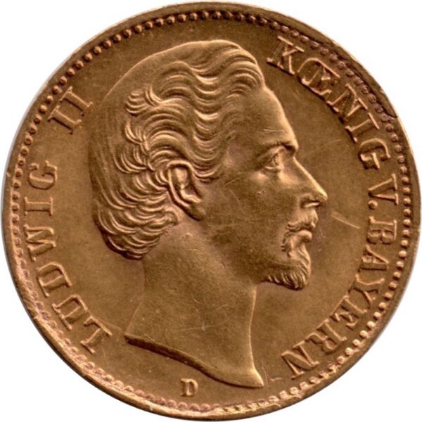 J.196 Bayern 10 Mark 1874-1881 - König Ludwig II. - Gold -ss