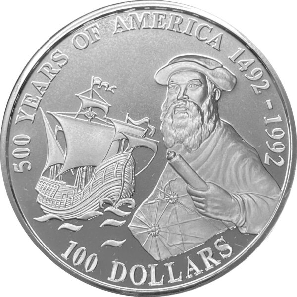 Cook Islands 5 oz 1990 Ferdinand Magellan - Karacke Victoria - Silber PP