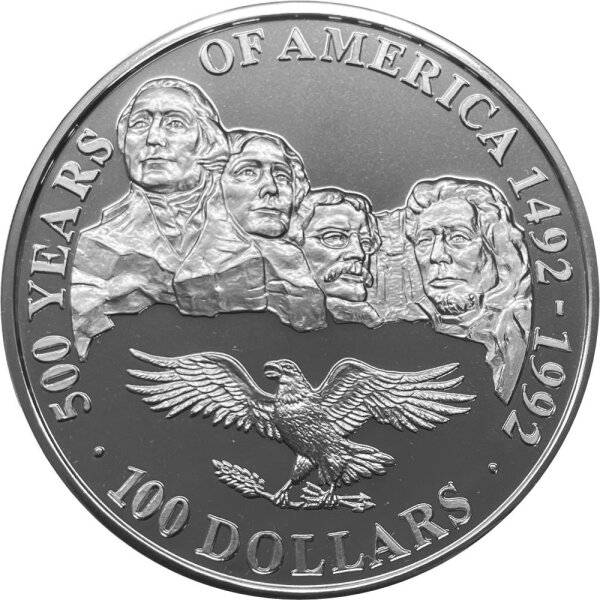 Cook Islands 5 oz 1991 Weißkopfseeadler vor Gedenkstätte Mount Rushmore - Silber PP