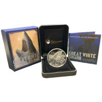 Australien Great White Shark 2015 1 oz Silber - Polierte Platte & High Relief