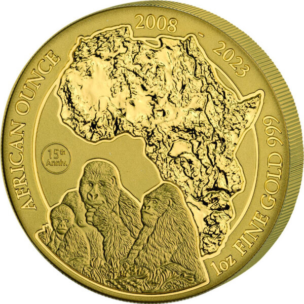 Ruanda African Ounce 2023 Berggorilla 1 oz Gold - 15. Jubiläum