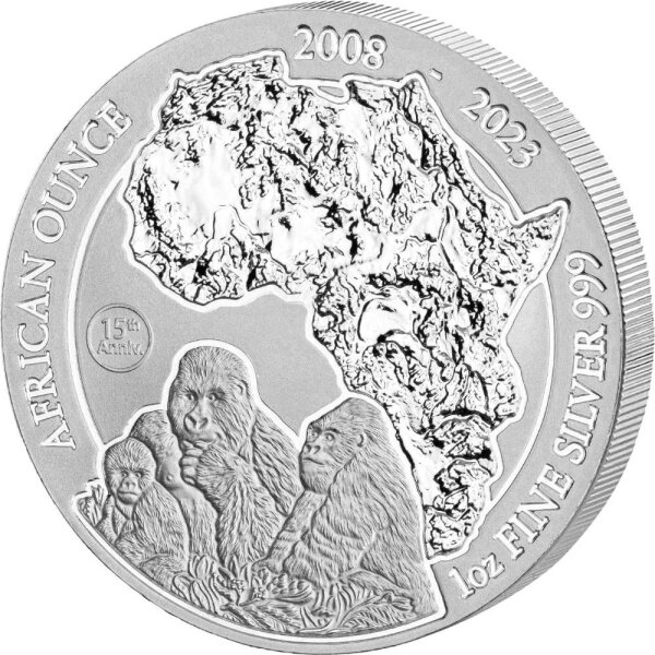 Ruanda African Ounce 2023 Berggorilla 1 oz Silber - 15. Jubiläum