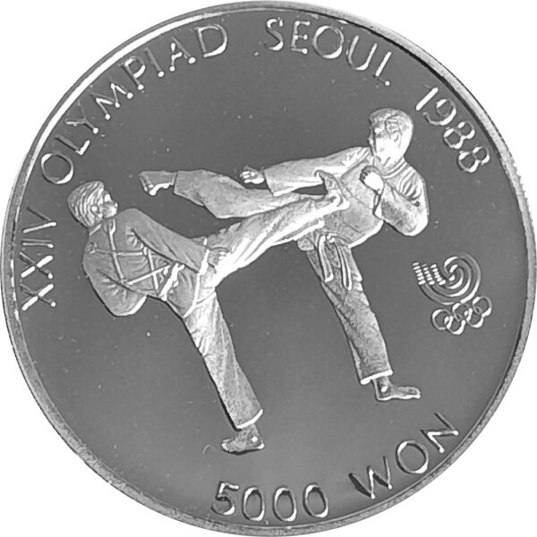 Südkorea 5.000 Won 1988 XXIV. Olympische Sommerspiele 1988 in Seoul "Taekwondo" - Silber PP