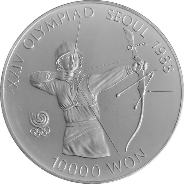 Südkorea 10.000 Won 1987 - XXIV. Olympische Sommerspiele 1988 in Seoul "Bogenschießen" - Silber PP