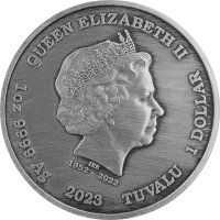 Tuvalu Olympische Götter 7. Ausgabe Ares 2023 1 oz Silber Antik Finish