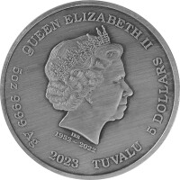Tuvalu Olympische Götter 7. Ausgabe Ares 2023 5 oz Silber Antik Finish