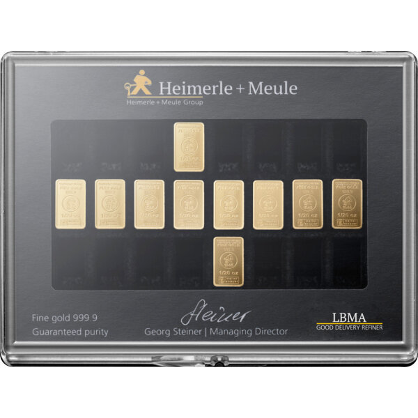 10 x 1/20 oz Goldbarren Heimerle & Meule UnityBar Collection | Neuware LBMA