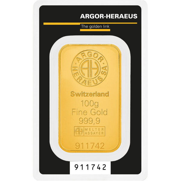 100 Gramm Goldbarren Argor-Heraeus geprägt | Neuware LBMA