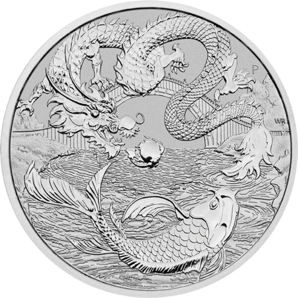 Australien Drachenserie 2023 Drache & Koi 1 oz Silber | Chinesische Mythen und Legenden